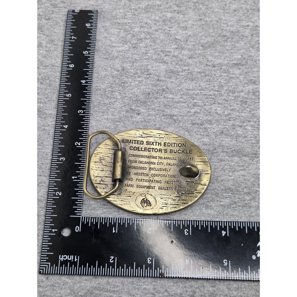 National Finals Rodeo 1980 Hesston Solid Brass Belt Buckle Vintage Western - Picture 3 of 7